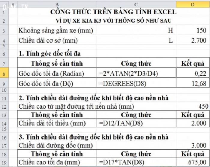 công thức tính độ dốc chính xác cho xe ô tô vào nhà